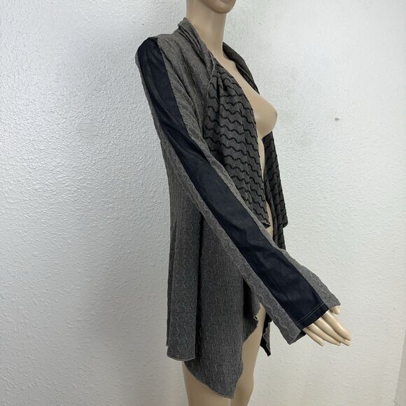 Hem and thread open draped cardigan Dark Gray Soft Jersey Mixmedia Academia S - Picture 7 of 9